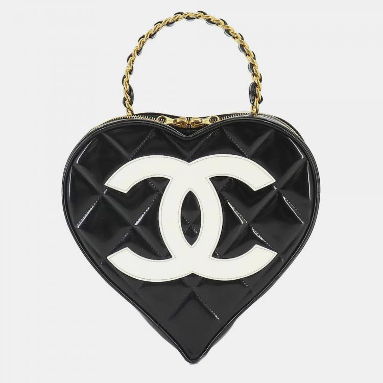 Chanel Collector Black and White Patent Leather  Heart Bag