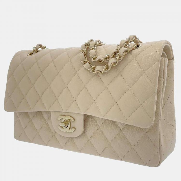 Chanel Beige Leather Classic Double Flap Shoulder Bag