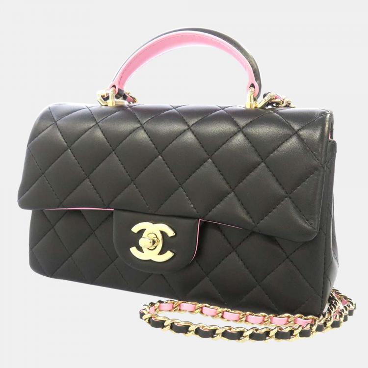 Chanel Black Lambskin Leather Top Handle Bag