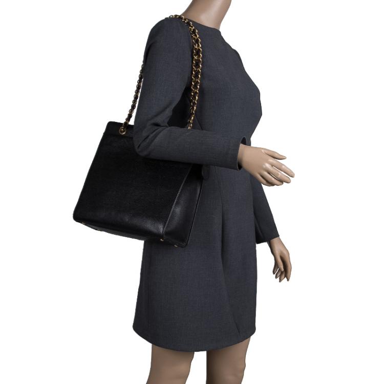 Pre Owned Chanel Black Caviar Leather CC Vintage Shopper Tote