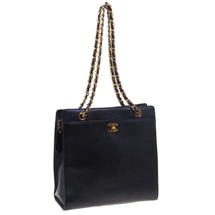 Pre Owned Chanel Black Caviar Leather CC Vintage Shopper Tote