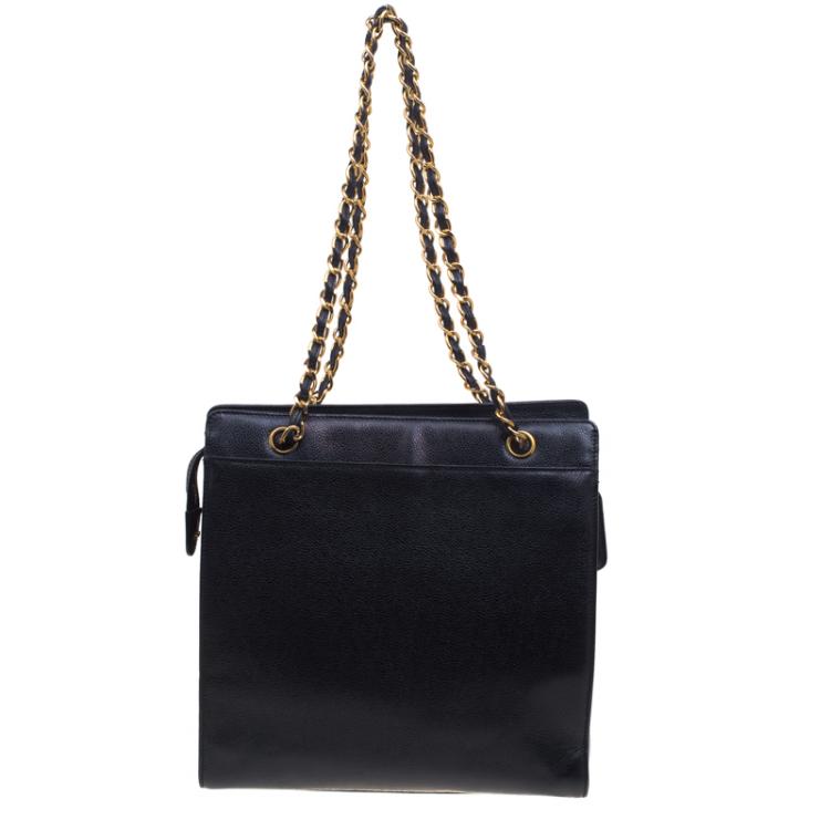 Pre Owned Chanel Black Caviar Leather CC Vintage Shopper Tote