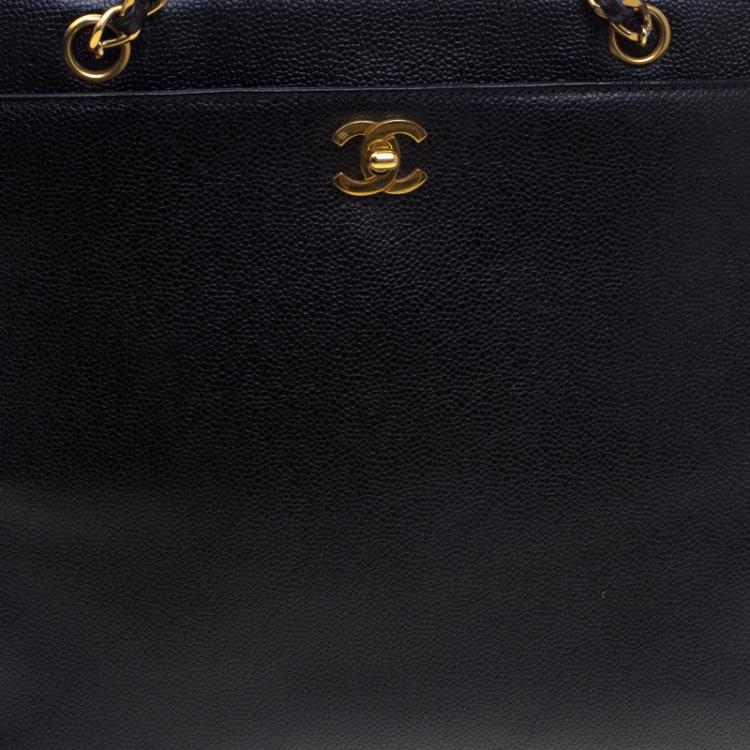 Pre Owned Chanel Black Caviar Leather CC Vintage Shopper Tote