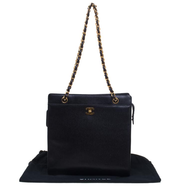 Pre Owned Chanel Black Caviar Leather CC Vintage Shopper Tote