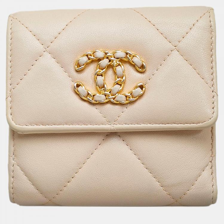 Chanel Beige 19 Trifold Flap Compact Wallet