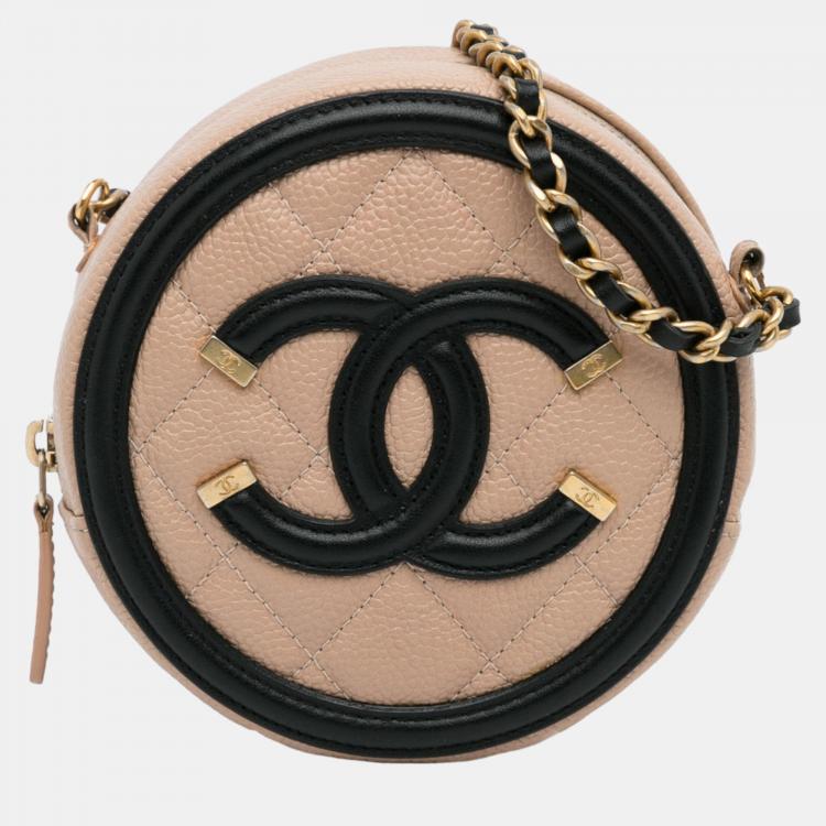 Chanel Beige/Brown CC Filigree Caviar Round Crossbody Bag