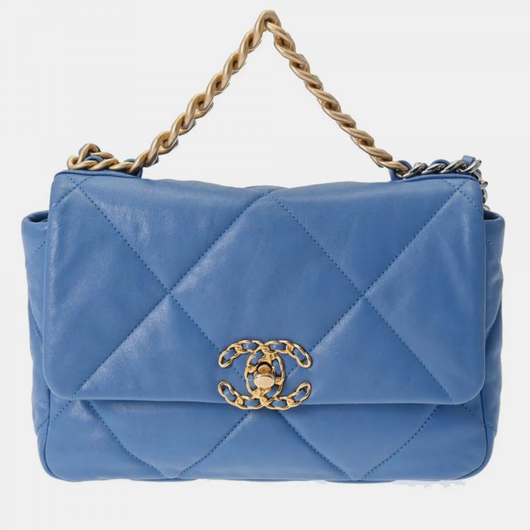 Chanel Blue Leather Medium 19 Flap Bag