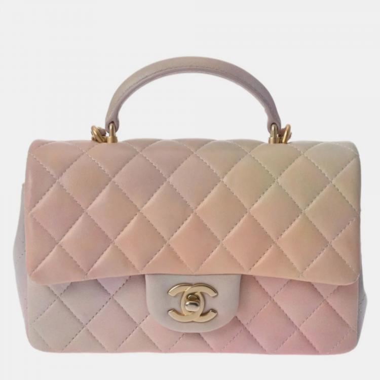 Chanel Rainbow Pastel Quilted Lambskin Top Handle Mini Flap Bag