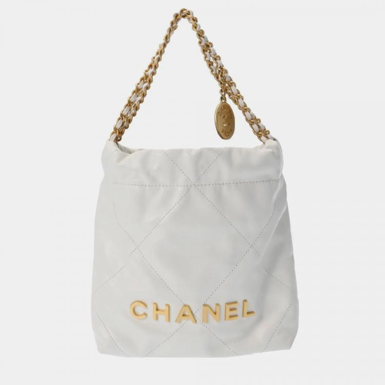 Chanel White Calfskin Leather 22 Hobo Bag