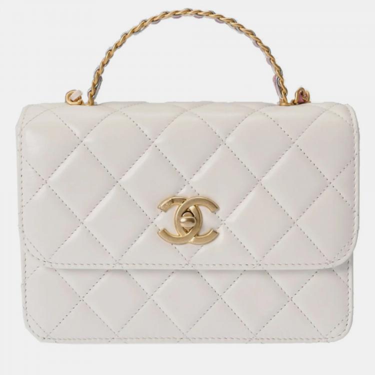 Chanel White Lambskin Leather CC Links Top Handle Bag