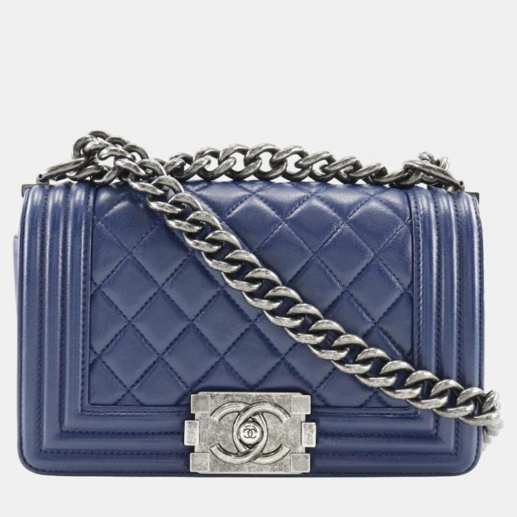 Chanel Blue Leather Boy Shoulder Bag