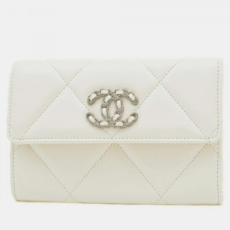 Chanel White Lambskin Leather 19 Flap Wallet