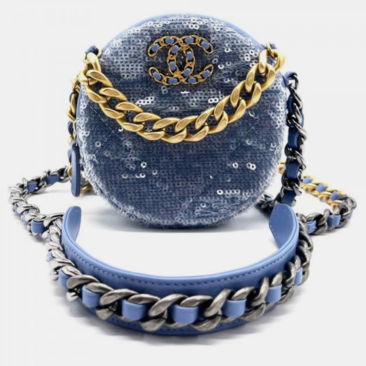 Chanel Blue Leather/Sequins Round 19 Shoulder Bag