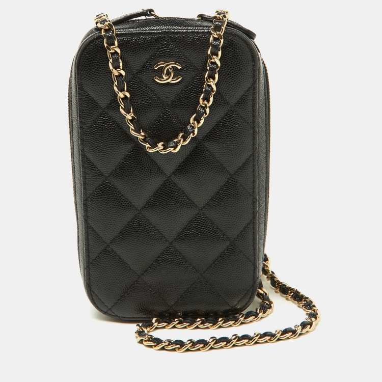 Chanel Black Quilted Caviar Leather Phone Holder Crossbody Bag