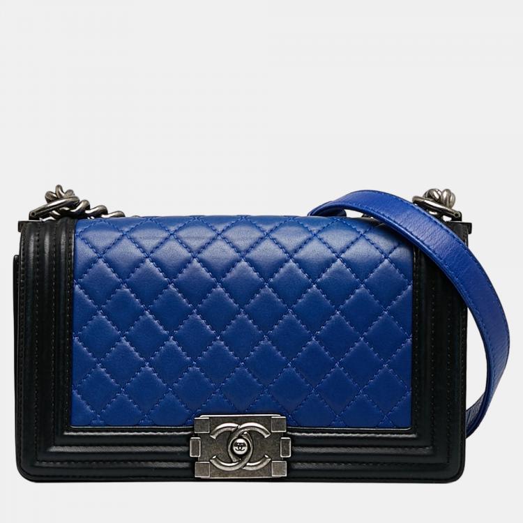 Chanel Blue Medium Lambskin Boy Bicolor Flap Bag