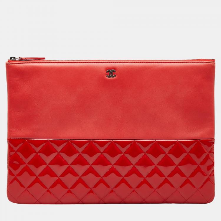 Chanel Red Quilted O Case Clutch Bag