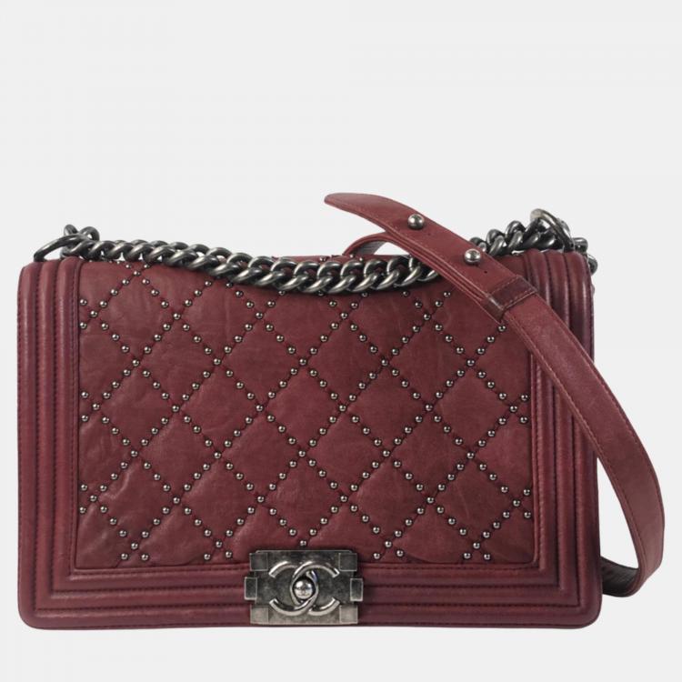 Chanel Burgundy Large Studded Boy Crossbody Bag