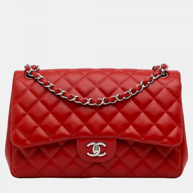 Chanel Red Jumbo Classic Lambskin Double Flap