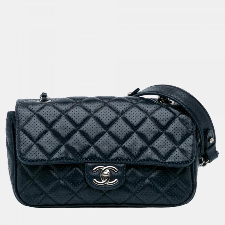 Chanel Navy Blue Perforated Classic Mini Rectangular Flap