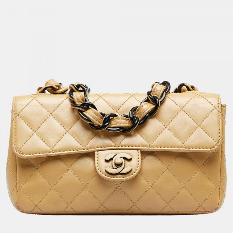 Chanel Beige/Brown Small Lambskin Classic Rectangular Single Flap