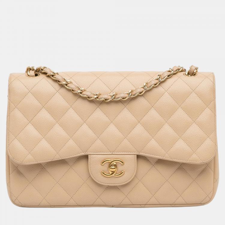 Chanel Beige Jumbo Classic Caviar Double Flap