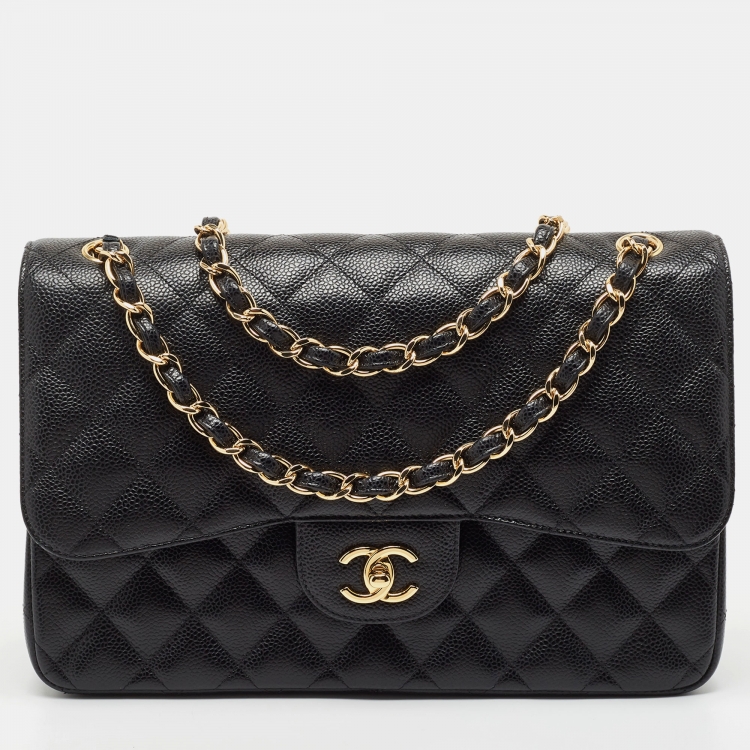 Chanel Black Quilted Caviar Leather Jumbo Classic Double Flap Bag