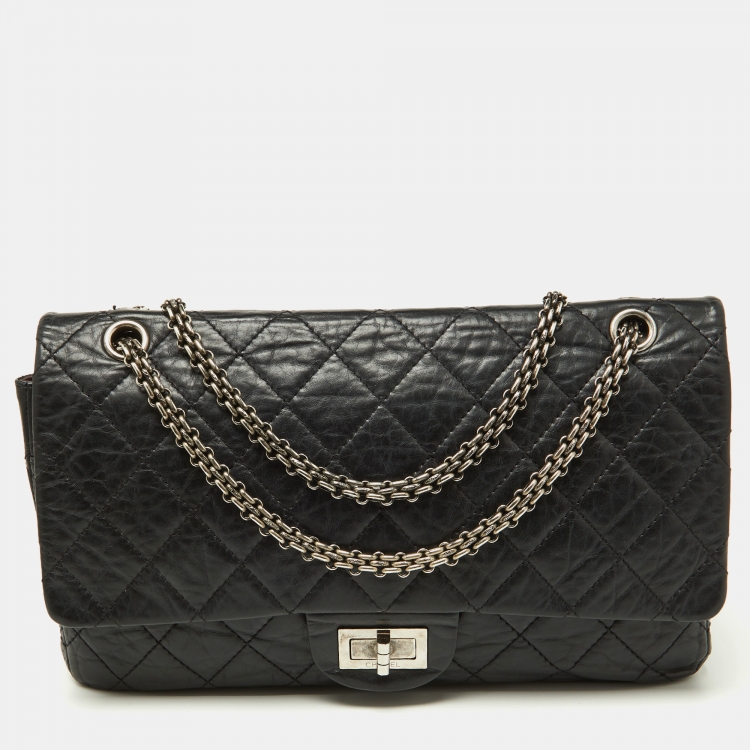 Chanel Black Quilted Aged Leather Reissue 2.55 Classic 227 Flap Bag