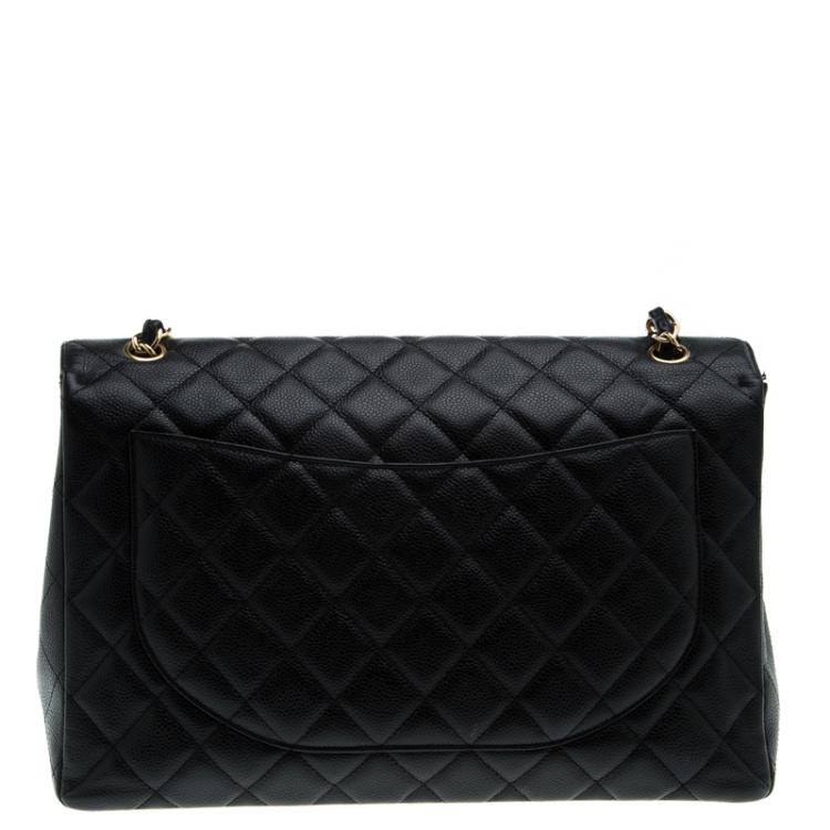 Pre Owned Chanel Black Quilted Caviar Leather Maxi Classic Flap Bag