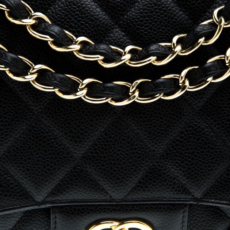 Pre Owned Chanel Black Quilted Caviar Leather Maxi Classic Flap Bag