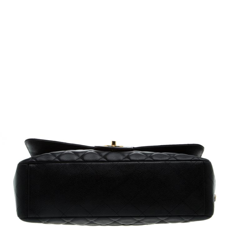 Pre Owned Chanel Black Quilted Caviar Leather Maxi Classic Flap Bag