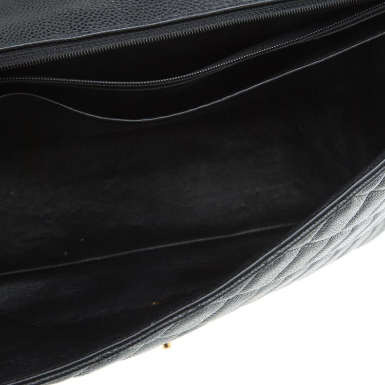 Pre Owned Chanel Black Quilted Caviar Leather Maxi Classic Flap Bag