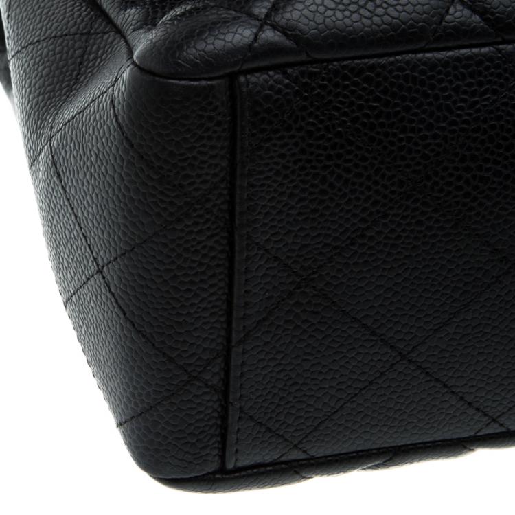 Pre Owned Chanel Black Quilted Caviar Leather Maxi Classic Flap Bag