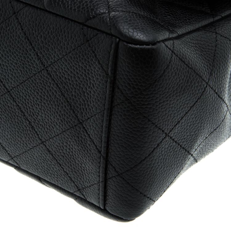 Pre Owned Chanel Black Quilted Caviar Leather Maxi Classic Flap Bag