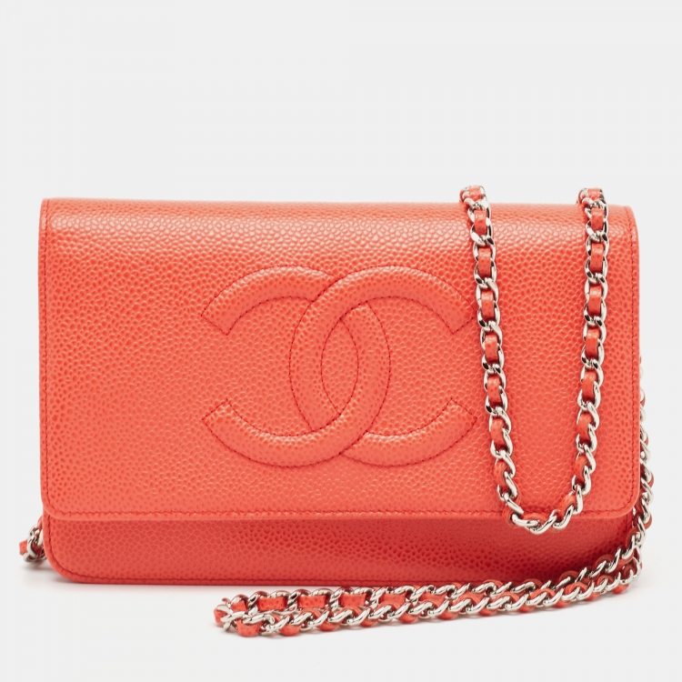 Chanel Coral Red Caviar Leather CC WOC Bag