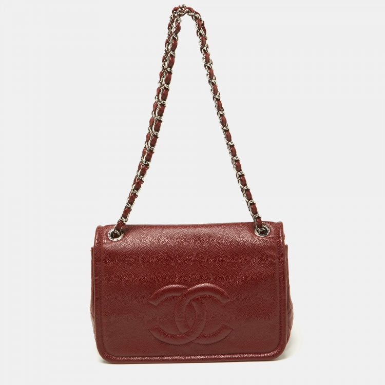 Chanel  Dark Red Caviar Leather Large CC Timeless Flap Bag