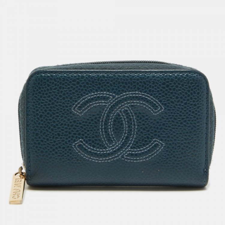 Chanel Dark Blue Caviar Leather CC Zip Coin Purse