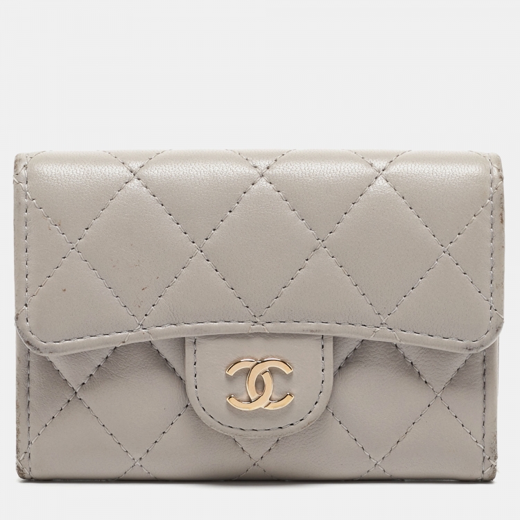 Chanel Grey Quilted Leather Flap Card Holder