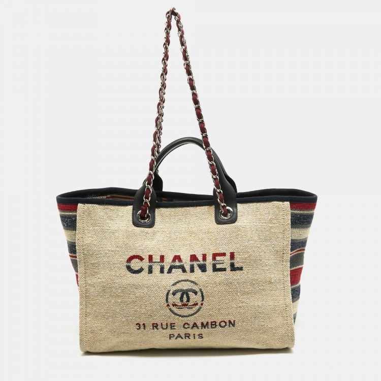 Chanel Multicolor Stripe Canvas and Leather Large Deauville Shopper Tote