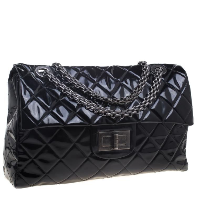 Pre Owned Chanel Black Quilted Patent Leather XXL Reissue Travel Bag