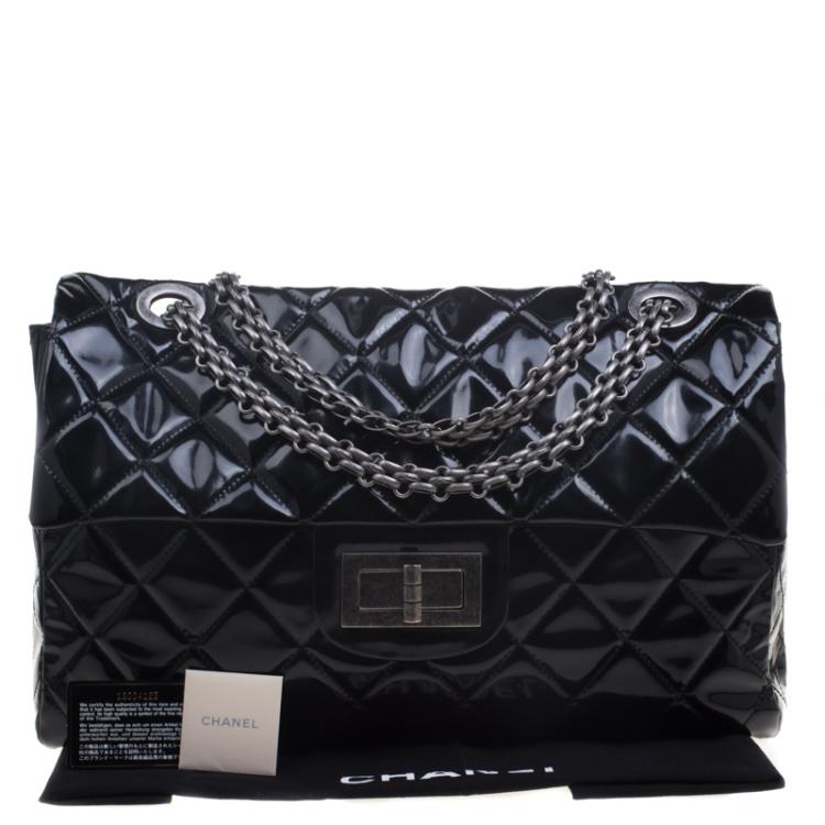 Pre Owned Chanel Black Quilted Patent Leather XXL Reissue Travel Bag