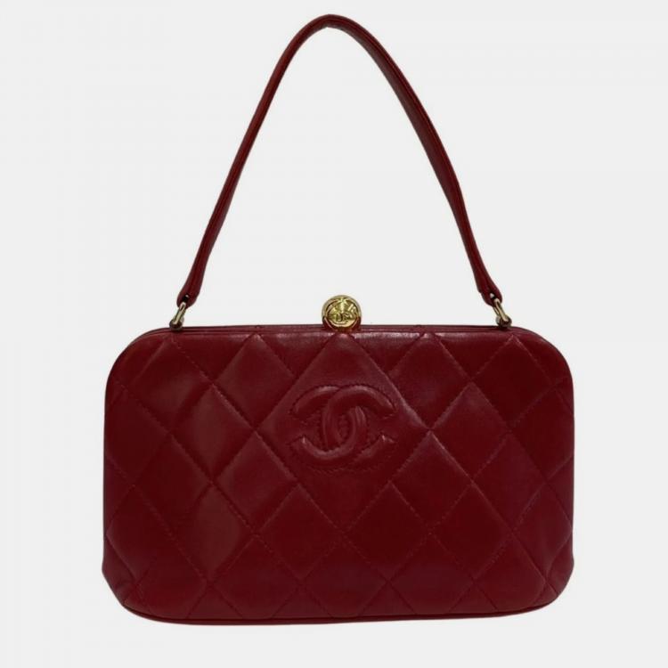 Chanel Red Lambskin Leather Vintage Quilted Structured Top Handle Bag Chanel The Luxury Closet