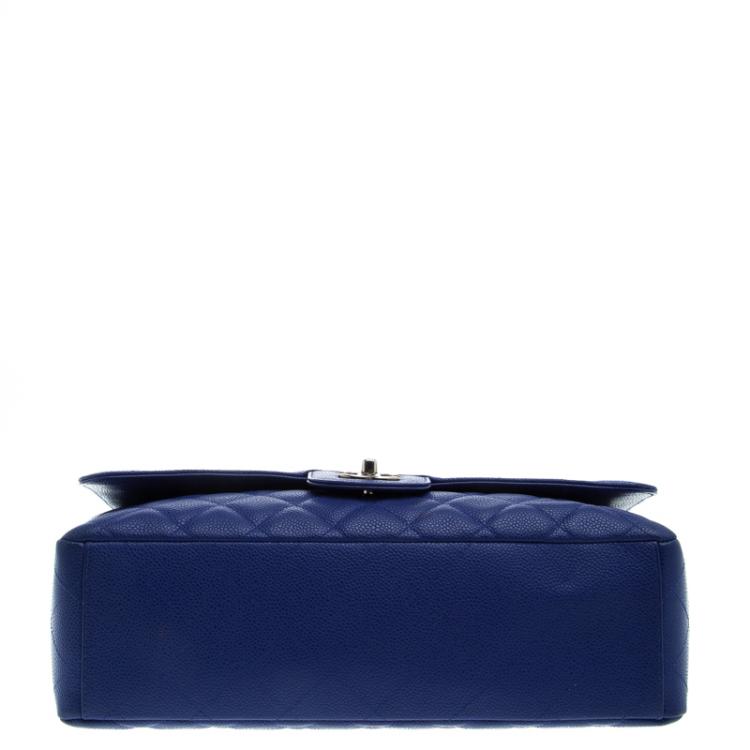 Pre Owned Chanel Blue Quilted Caviar Leather Maxi Classic Single Flap Bag