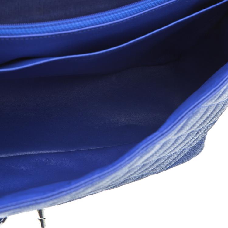 Pre Owned Chanel Blue Quilted Caviar Leather Maxi Classic Single Flap Bag