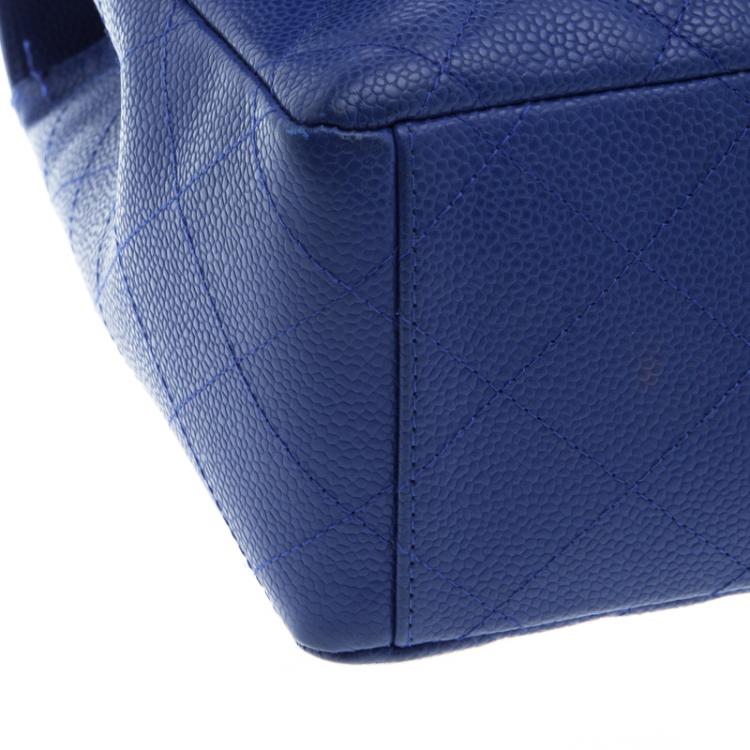 Pre Owned Chanel Blue Quilted Caviar Leather Maxi Classic Single Flap Bag