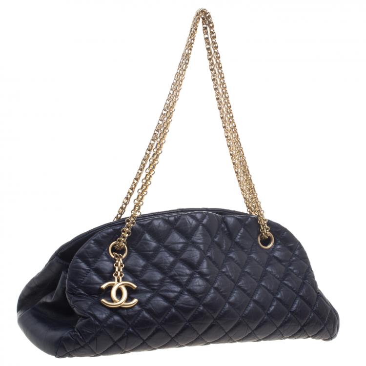 Pre Owned Chanel Navy Blue Quilted Leather Medium Just Mademoiselle Bowling Bag