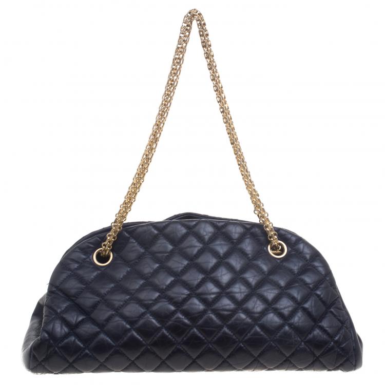 Pre Owned Chanel Navy Blue Quilted Leather Medium Just Mademoiselle Bowling Bag