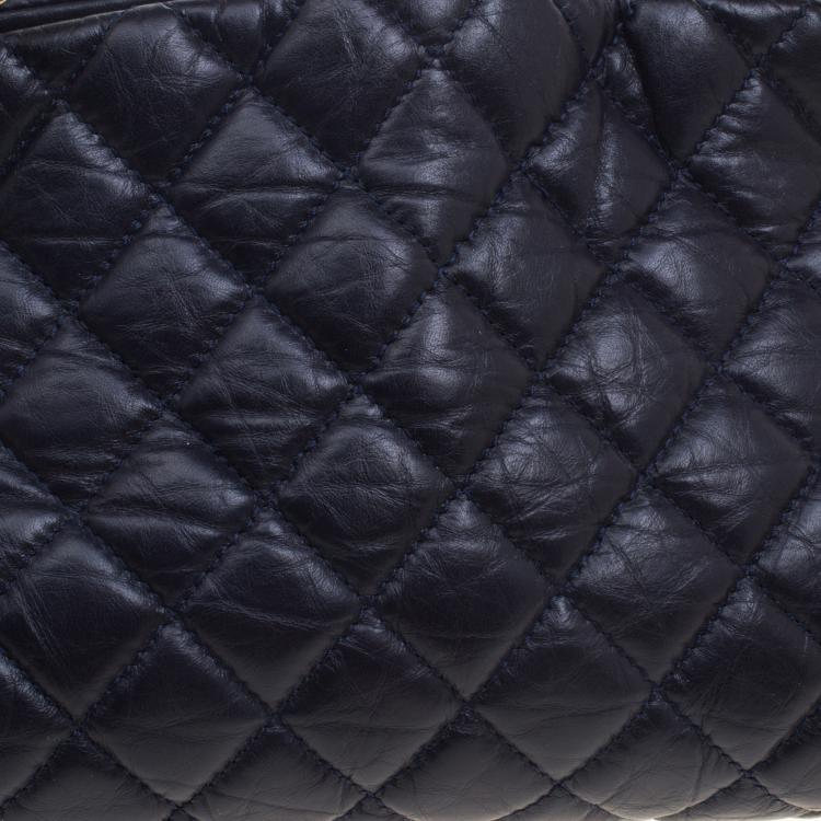Pre Owned Chanel Navy Blue Quilted Leather Medium Just Mademoiselle Bowling Bag