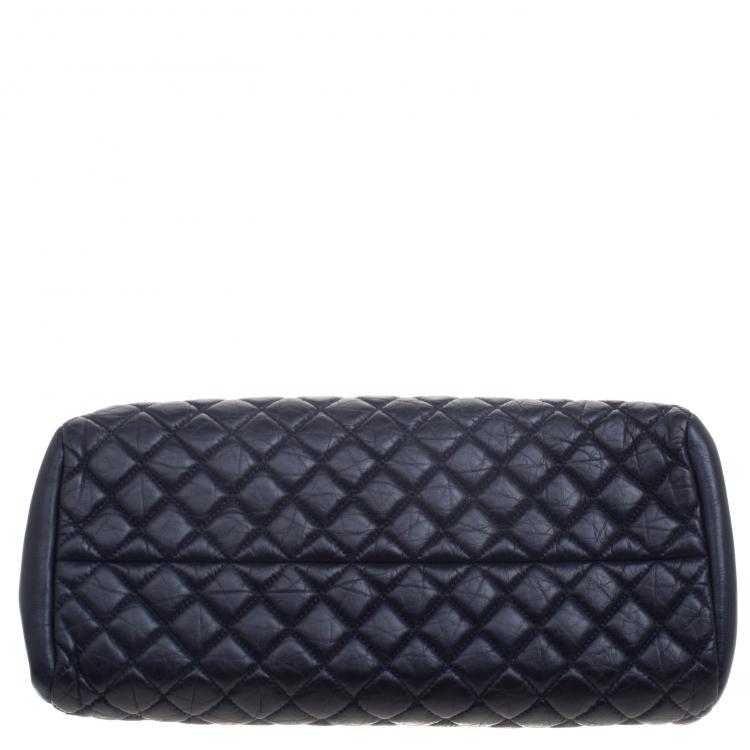 Pre Owned Chanel Navy Blue Quilted Leather Medium Just Mademoiselle Bowling Bag
