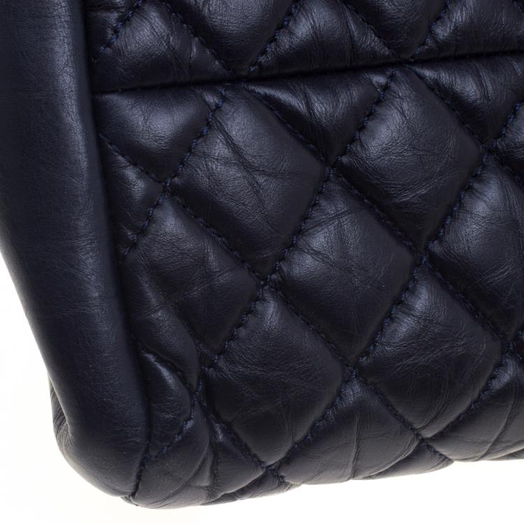 Pre Owned Chanel Navy Blue Quilted Leather Medium Just Mademoiselle Bowling Bag