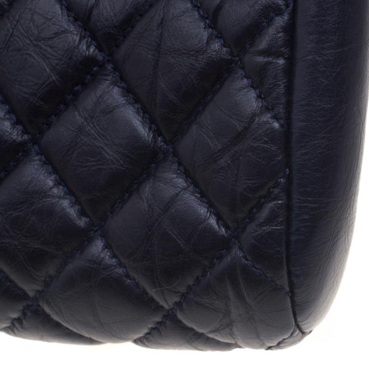 Pre Owned Chanel Navy Blue Quilted Leather Medium Just Mademoiselle Bowling Bag